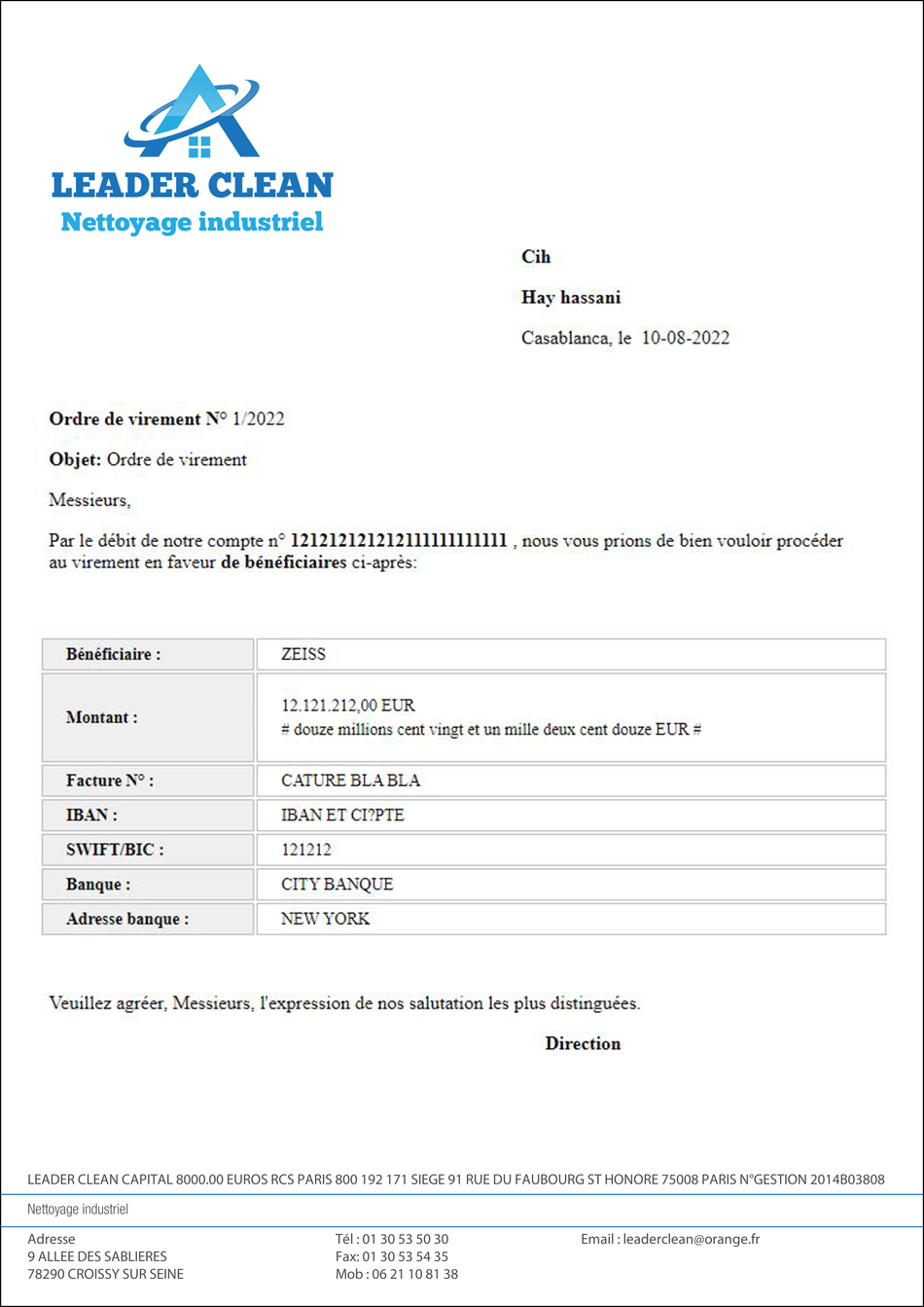 gestion et impression des ordres de virements locaux et internationaux